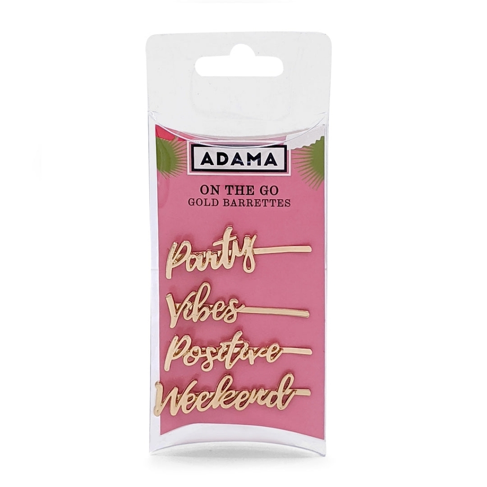 *3/15* NEW ADAMA On The Go Barrettes Gold Party Vibes Weekend Positive Hair Clip